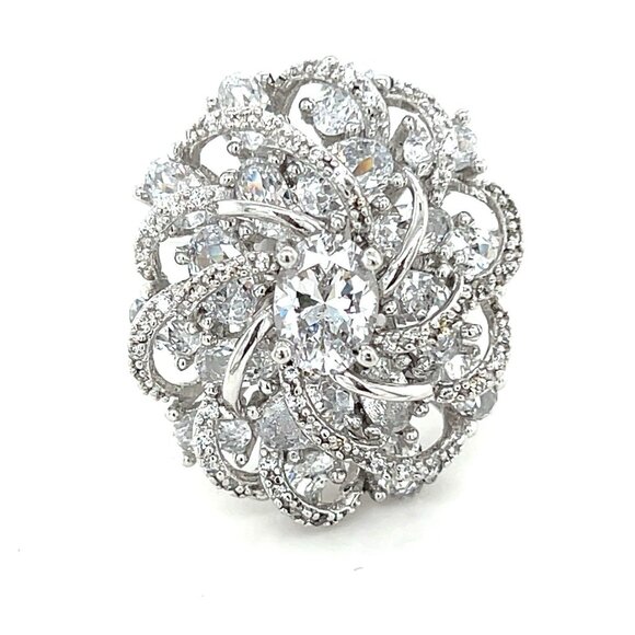 Magnificent 925 Silver Cz Cluster Ring - Picture 1 of 8